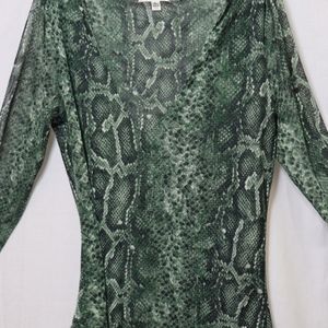 Socialite Python Mesh Bodysuit Top Size XL Long Sleeve Stretch Green